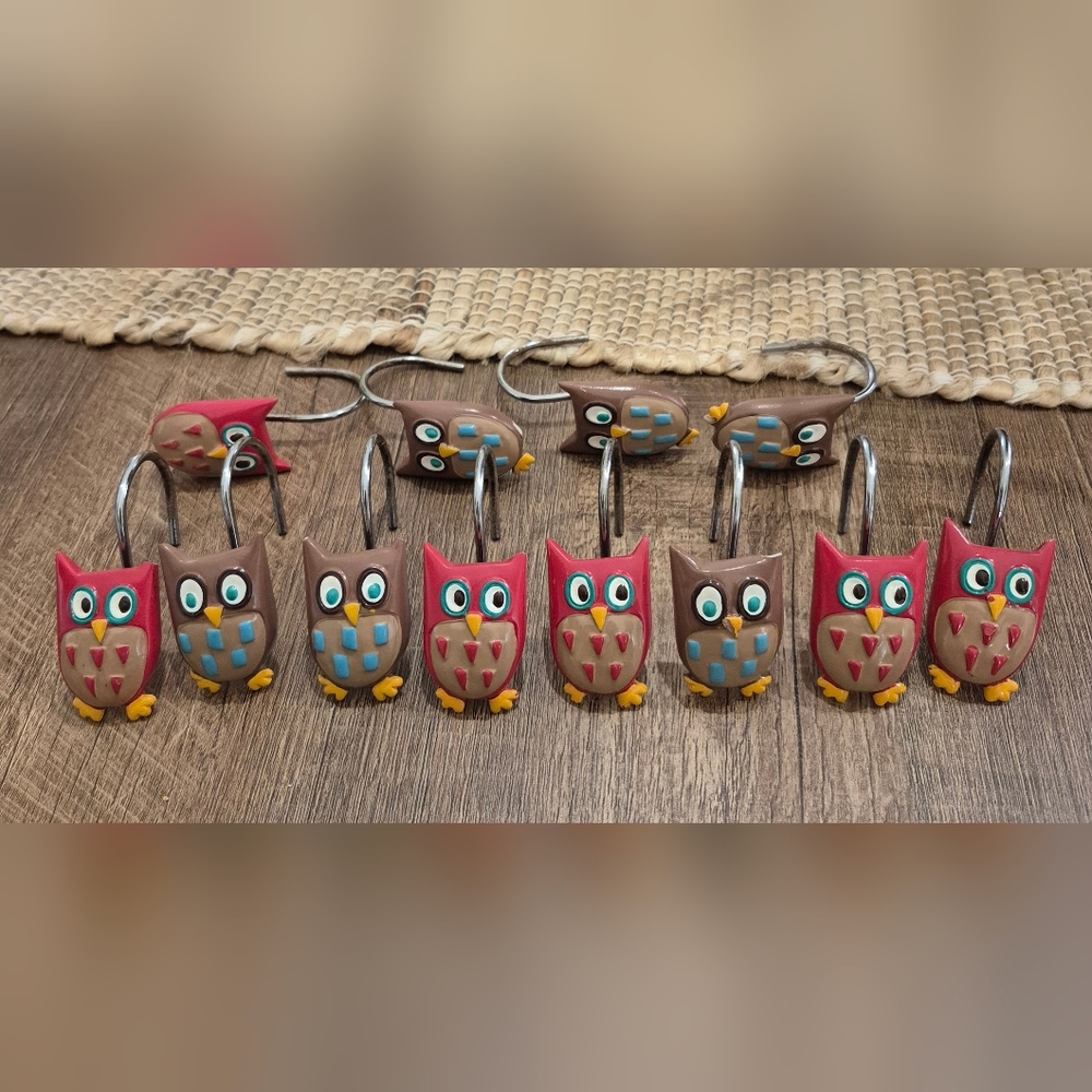 Set Of 12 Owl Shower Curtain Hooks